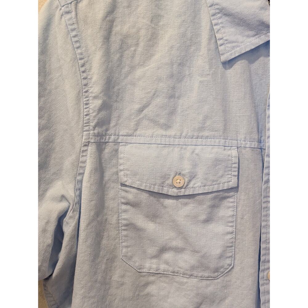 Michael Kors Tailored Fit Light Blue Linen-Cotton Short Sleeve Button-Up L - Picture 3 of 12